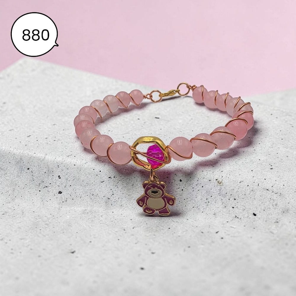 Pink Beaded Bracelet with Pink Teddy Charm